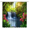Forest Waterfall Shower Curtain Nature Green Tree Flower Jungle Rainforest Spring Summer Garden Natural Landscape Fabric Bathroom Decor Set,70x70 inch