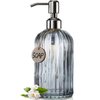 JASAI 18 Oz Vertical Stripes Kitchen Soap Dispenser with 304 Rust Proof Stainless Steel Pump, Refillable Liquid Soap Dispenser for Bathroom, Kitchen, Hand Soap, Dish Soap (Clear Grey)
