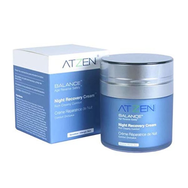 ATZEN Balance Night Recovery Cream | Organic Face & Eye Moisturizing Night Cream | Overnight Anti Aging Cream | Reduces Fine Lines, Wrinkles & Moisturizes Skin | Natural Ingredients: Retinol, Hyaluronic Acid, Peptides, Collagen & Vitamin E (1.7 oz)