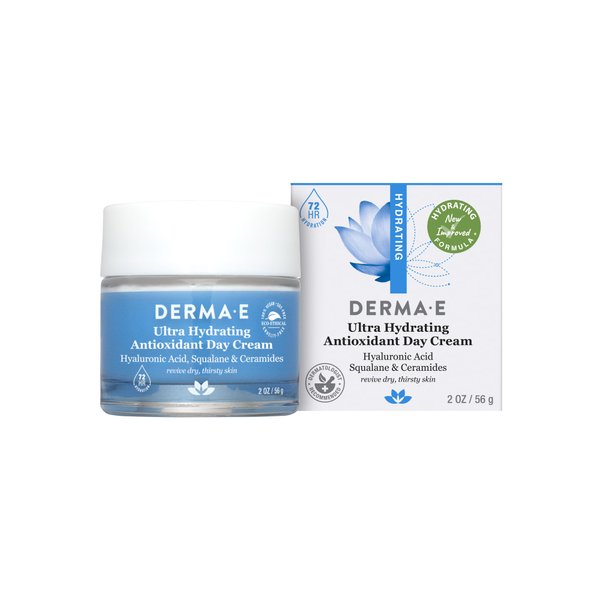 Derma E Ultra Hydrating Antioxidant Day Cream – Face Moisturizer with Hyaluronic Acid, Squalane, and Ceramides to Smooth and Nourish, Hydrating Face Moisturizer for Sensitive Skin, 2 Fl Oz