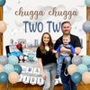 kreat4joy Chugga Chugga Two Two Birthday Party Decorations, 2nd Train Birthday Decorations, Retro Blue Balloons Backdrop Banner Cupcake Cake Toppers Number 2 Foil Balloon for 2 Year Old Birthday Party