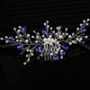 Teyglen Blue Crystal Bride Wedding Hair Comb Handmade Pearl Rhinestone Hair Pieces Hair Accessories for Bride Bridal Side Hair Comb Headpieces for Women Girls