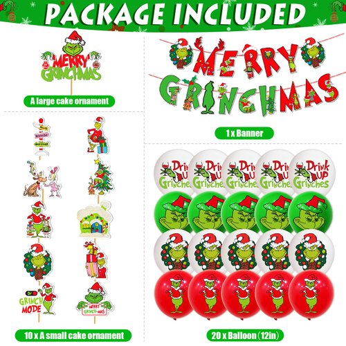 47Pcs Merry Christmas Decorations Merry Christmas Banner Christmas Cake Topper/Cupcake Topper Christmas Decorations for Party Christmas Banner Decoration Christmas Party Decorations