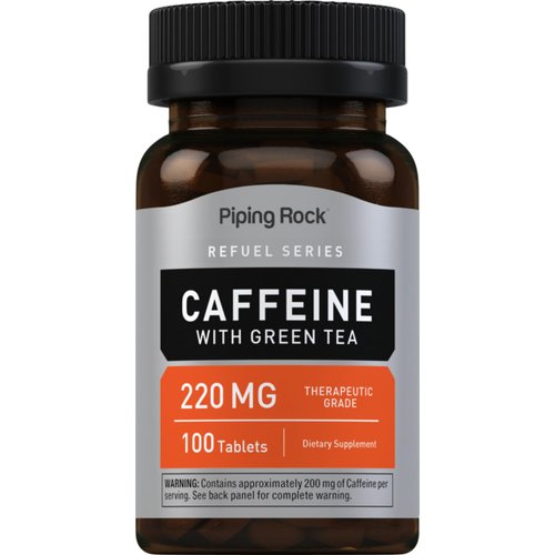 Piping Rock Caffeine Pills 200mg | 100 Tablets | with Green Tea Extract | Vegetarian, Non-GMO, Gluten Free Supplement