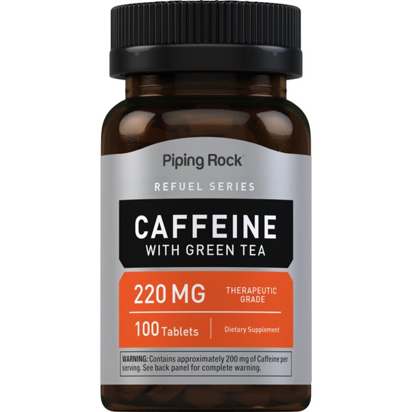 Piping Rock Caffeine Pills 200mg | 100 Tablets | with Green Tea Extract | Vegetarian, Non-GMO, Gluten Free Supplement