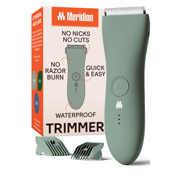 MERIDIAN Body Hair Trimmer for Men, Bikini Trimmer for Women, Ball Trimmer Men, Pubic Hair, No Nick, No Cut, No Razor Burn, Groin and Body Shaver - Waterproof & Rechargeable Body Groomer - Sage