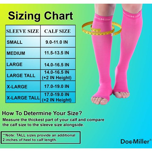 Doc Miller Open Toe Compression Socks, 15-20 mmHg, Toeless Compression Socks Women and Men for Maternity, Shin Splints & Calf Recovery, 1 Pair Pink Knee High Small