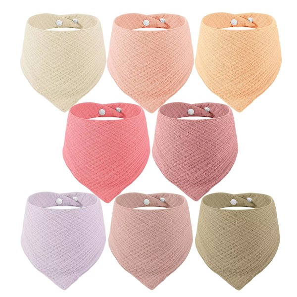 PandaEar 8 Pack Muslin Bibs for Baby Girls, 100% Cotton Baby Bandana Bibs Drool Bibs for Newborns Infant, Absorbent Burp Cloths Baby Bibs for Teething & Drooling