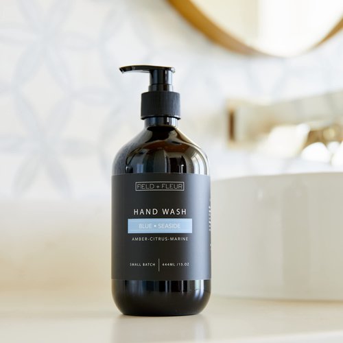 Field + Fleur Hand Wash by Hillhouse Naturals - Aromatic and Nourishing Hand Soap, Infused with Natural Aromatherapy Essential Oils -15 oz. (Blue Seaside)