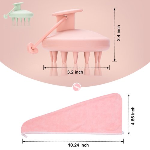 BABYSHEEP Silicone Scalp Massager Hair Brush, 2pcs Hair Scrubber with 1 Hair Towel, Scalp Exfoliator Wet Dry Head Massager Shampoo Brush for Hair Growth & Scalp Care with Giftbox (3pack)