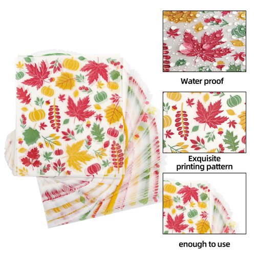 Thanksgiving Wax Paper Sheets100PCS Maple Leaf Parchment Paper Thanksgiving Food Wrapping Paper Fall Wax Baking Liner Thanksgiving Party Supplies