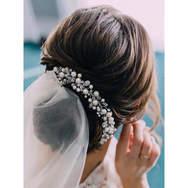 Yean Pearl Bride Wedding Hair Vine Silver Crystal Bridal Headband Rhinestone Hair Accessories for Women and Girls(15.74 IN)