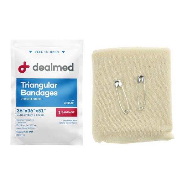 Dealmed Latex-Free Triangular Bandages – 12 Cotton Bandages with 2 Safety Pins, 36" x 36" x 51" Compression Bandage Wrap, Wound Care Product for First Aid Kit and Medical Facilities