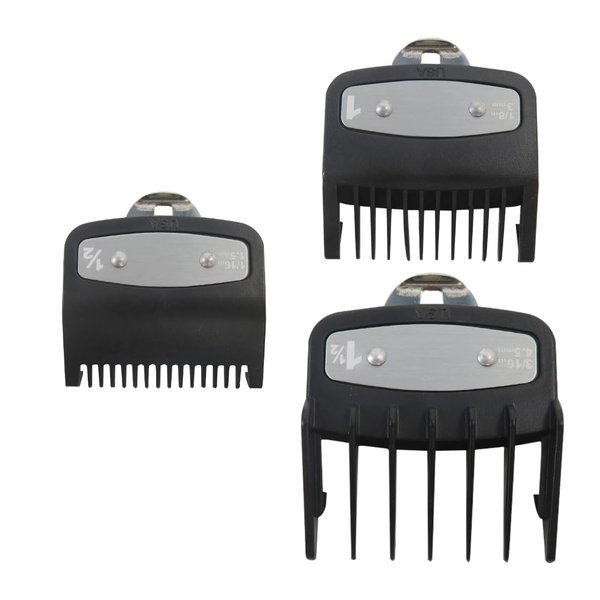 Upgraded Clipper Guards for Wahl with Metal Clip- 1/16in & 1/8in & 3/16in(1.5mm, 3mm, 4.5mm), 3 PCS Hair Cutting Guides for Wahl, Beard Trimmer Guards Combs Attachment for Wahl (Black)