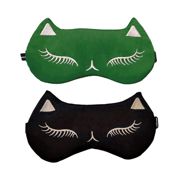 Mukveitn Cute Cat Sleep Mask for Kids (Green&Black), 2 Pack Silk Sleeping Eye Cover Adjustable Mask Night Eyeshade Cover for Girls Boys Women Men Sleep Travel Party…