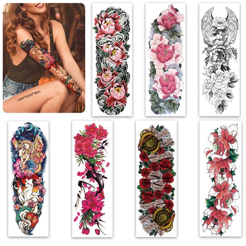 Aresvns Beautiful Spring Temporary Tattoo for Women and Girls (L19“xW7”),Christmas Full Arm Fake Tattoos Flowers,Waterproof temporary tattoo sleeves Christmas Gift