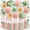 Sage Green and Blush Pink Bridal Shower Decorations Boho Bride to Be Decorations Sage Green and Pink Bachelorette Party Decorations Beige Fans Dusty Rose Tissue Pom Poms with Cream Tassel Garland