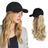 AynnQueen Baseball Cap with Detachable Hair Extensions for Women 21 inch Long Wavy Synthetic Hair with Adjustable Hat Wig Attached Black Baseball Cap (Bleach Blonde)