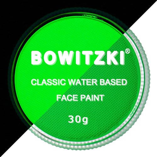 Bowitzki 30g Professional UV Glow Face Paint Body Paint Water Based Face painting Makeup Safe for Kids and Adults Split Cake Single Color (Neon Green)