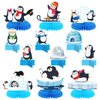 MiniInflat 12 Pcs Arctic Animals Honeycomb Centerpieces Penguin Birthday Pary Decorations Winter Polar Bear Penguin Table Topper for Baby Baptism Birthday Party Decorations(Penguin)
