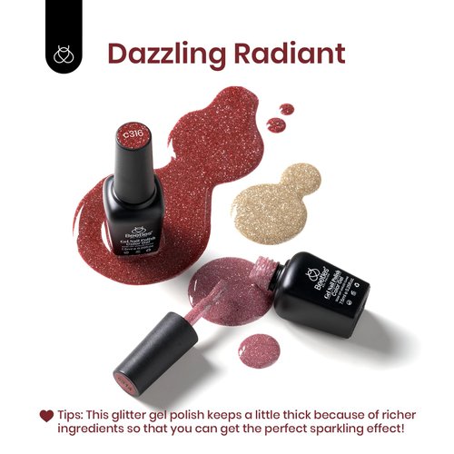 Beetles Gel Polish Reflective Glitter Gel Nail Polish Set, 6 Colors Holographic Sparkle Glitter Gel,Flash Diamond Sliver Gold Black Red UV LED Soak Off Manicure Kit Gift for Women Girls