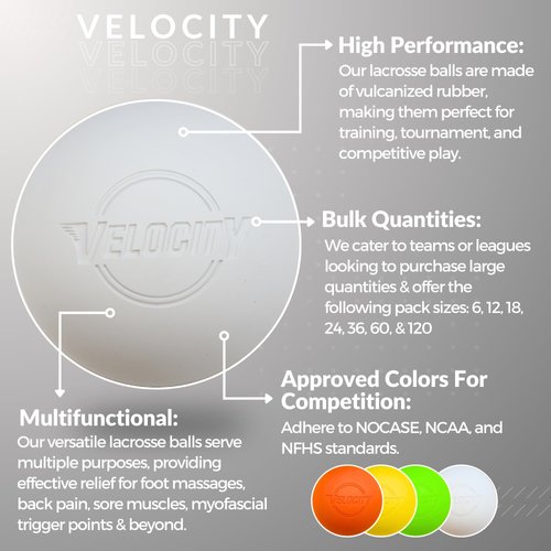 Velocity Massage Lacrosse Ball for Muscle Knots, Myofascial Release, Yoga & Trigger Point Therapy - Firm Rubber Scientifically Designed for Durability and Reliability - White, 2 Balls