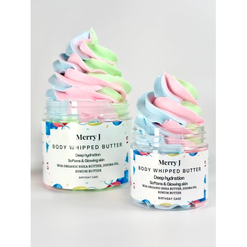 MerryJskin Body Whipped Butter BIRTHDAY CAKE 6 oz., whipped cream butter, moisturizes dry skin, gift for her, shea butter, Birthday gift, the best birthday gift for her