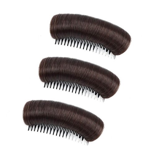 Ericotry 3 Pieces Hair Bun Invisible False Hair Clip Bump It Up Volume Hair Base Fluffy Princess Styling Increased Hair Pad Styling Insert Tool Increased Hair Pad Hair Accessories (Dark Brown)
