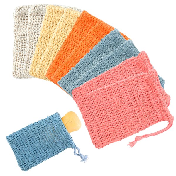 KUAOOAUK 10 PCS Soap Saver Pouch, Exfoliating Soap Bag with Drawstring, Natural Sisal Bar Soap Bags for Foaming and Drying, Mesh Soap Pouch for Shower Bath (5 Colors)
