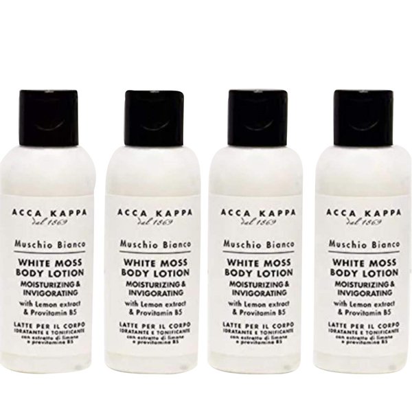 Acca Kappa White Moss Body Lotion Travel Bottles Set of 4 - Hotel Ammenity Collection.