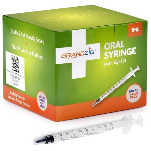 1ml Oral Syringe - 100 Pack – Luer Slip Tip, No Needle, Sterile Individually Blister Packed - Medicine Administration for Infants, Toddlers and Small Pets