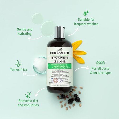 CURLSMITH - Frizz Control Cleanser, Gentle Hydrating Hair Shampoo, for All Curl Types, Long Lasting Frizz Control, Vegan, 355ml/12 fl oz