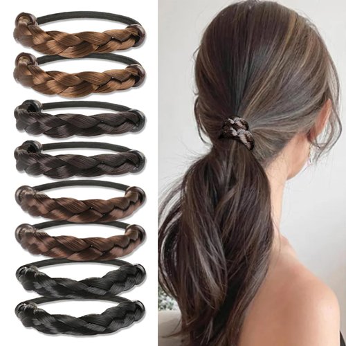 8 PCS Hair Ties Wig Braided Hair Elastic Rope Ponytail Holders for Women Girls Teens Hair Accessories (Black, natural black, light brown, dark brown)