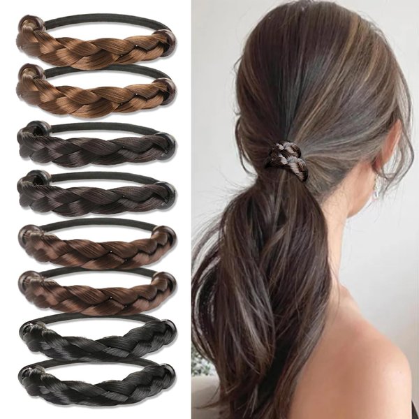 8 PCS Hair Ties Wig Braided Hair Elastic Rope Ponytail Holders for Women Girls Teens Hair Accessories (Black, natural black, light brown, dark brown)