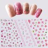 Flower Nail Art Stickers Decals 4 Sheets White Cherry Blossoms Nail Art Supplies 3D Self-Adhesive Nail Decorations Accessories DIY Acrylic Nail Art Applique (Pink)