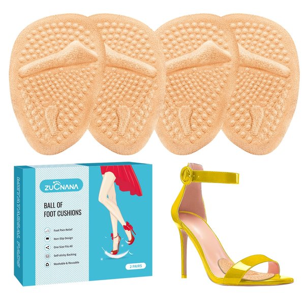 ZUCNANA Metatarsal Pads | 2 Pairs High Heel Inserts | Soft Gel Shoe Inserts for Women | Reusable Ball of Foot Cushions for Women Foot Pain Relief and Comfort | One Size Fits Foot Pads (Golden)