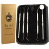 Dental Tools Set - Professional Stainless Steel Krisp Beauty 5 Pc Dental Pick Tartar Remover Plaque Scraper Probe Scaler Mouth Mirror Oral Hygiene Care Dentist Teeth Cleaning Kit for Adults