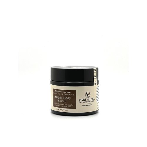 100% Natural Emulsified Sugar Body Scrub Infused with Moroccan Argan 200g. Formulated in Sweden & Made in Morocco with 100% Moroccan Sourced Ingredients. ISO & GMP Certified.
