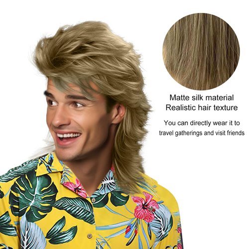 HAEIGTD Mullet Wigs for Men 70s & 80s Costumes Party Synthetic Wigs Realistic (Blonde)