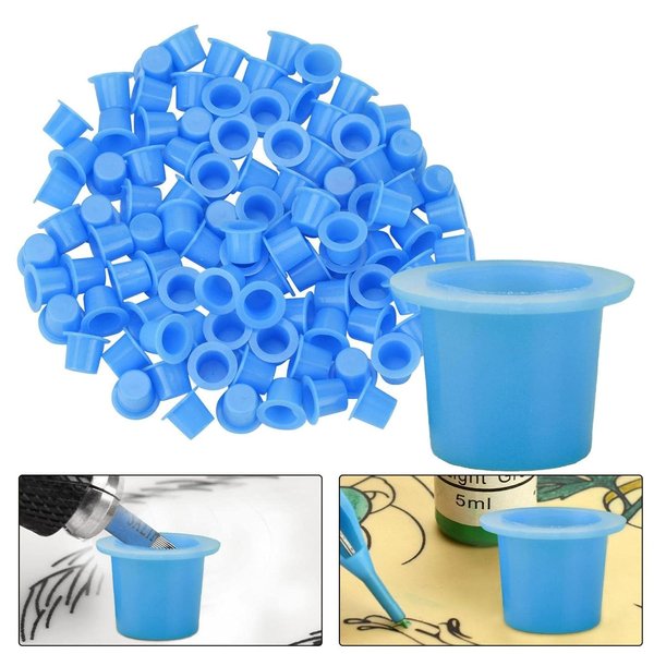 100Pcs Blue Ink Caps Ink Cups Mixed Sizes, Professional Tattoo Supplies， Easy to Use Portable Beauty Products Tattoo Inks