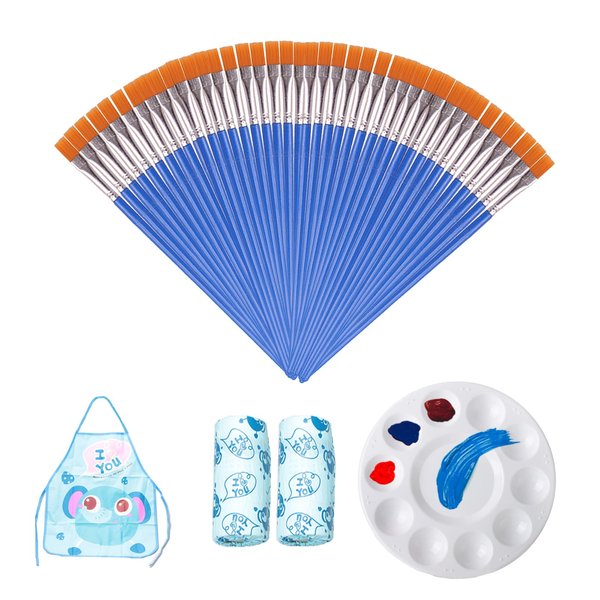 22 Pcs Paint Brushes Set, Include 20 Pcs Round Flat Small Paint Brushes,1 Pcs Tray Palettes,1 Pairs Aprons for Kids Craft Projects, Paint Party, Art Class Supplies