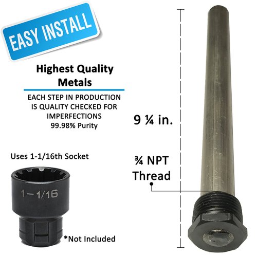 RV Water Heater Anode Rod - Magnesium Anode Rod Suburban Water Heaters Suburban & Morflo - 9.25''Long & 3/4'' Thread - Long Lasting Tank Corrosion Protection - 1pc