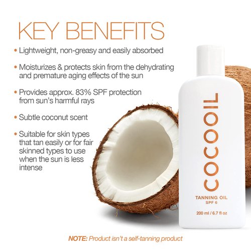 COCOOIL Tanning Oil SPF 6 | Organic Coconut Oil, Natural Botanical Oils, Cruelty Free | 6.7 Fl Oz