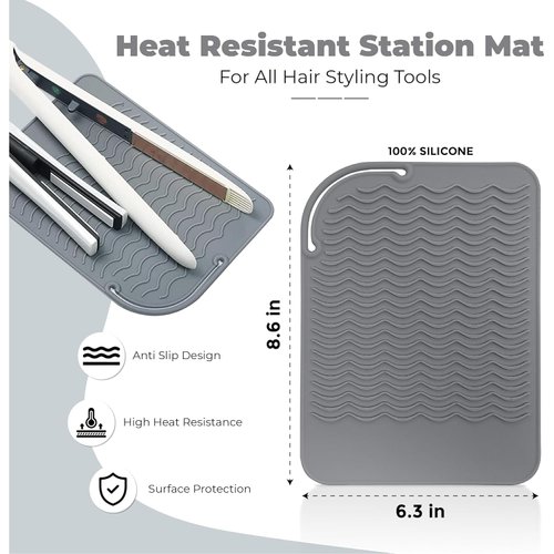 BEZAZZLED Silicone Hair Tool Holder & Heat Mat - Heat Resistant Mat for Hair Tools, Flat Iron, Curling Iron, Anti Heat Pad for Hair Straighteners - Professional Soft Rubber Pad & Flat Iron Cover