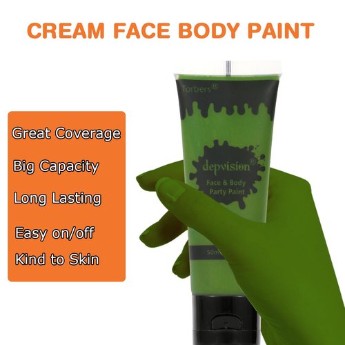 Depvision Face and Body Paint 1.7oz Cream Makeup 50ml Water Based Face Painting Special Effects For Adults Children Kids Halloween Christmas Party Stage Cosplay (Dark Green)