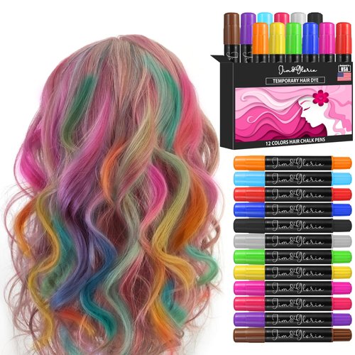 Jim&Gloria Dustless Hair Chalk For Girls, Temporary Color Dye Markers, Teen Girl Gifts Trendy Stuff, Makeup Kit, Teenage Tweens Teens & Kids,Age 7 8 9 10 11 12 13 14 Year Old Rainbow Blue Pink Purple