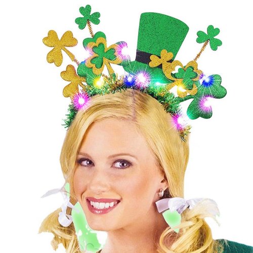 BARTOSI Light Up St Patrick's Day Headband LED Shamrock Headpiece Irish Saint Patricks Day Hairband Costume Headwear Hair Accessories for Women