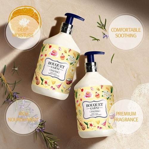 BOUQUET GARNI Body Lotion Ylang Ylang - Long Lasting Deep Moisturizing Scented Lotion - Calming Ingredients Lotus Flower Extract - Shea Butter Rich in Vitamin A, C, E - Non Sticky Texture - 17.6 Fl Oz