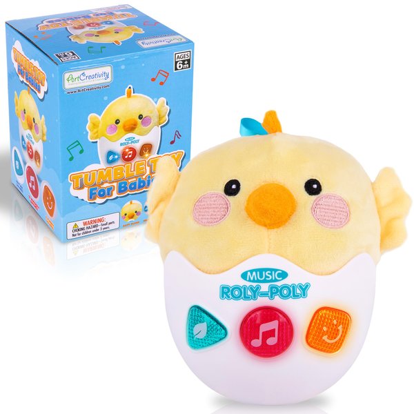 ArtCreativity Light Up Tummy Time Wobble Toy - Cute Baby Wobble Toy with Lights, Sounds, Music, Nursery Rhymes, and Wobbling Motion - Roly Poly Musical Toy for Babies 6-12 Months - Tummy Time Toy