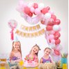 Pink Birthday Party Decoration Set - Balloon Arch Kit with "Happy Birthday" Banner, Cake Topper, Tassels, Confetti Balloons, and Ribbons - Perfect for Girl's Birthday Party and Baby Shower